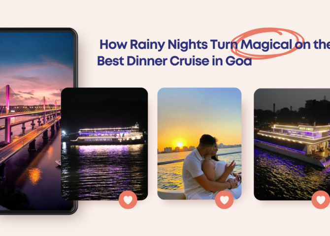 Top-deck of the best dinner cruise in Goa with multi-course dinner setup, surrounded by river breeze and starry skies.